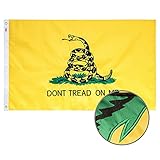 WINBEE Embroidered Gadsden Don't Tread On Me Flag 3x5 Ft with Long Lasting Nylon, Double Sewn Stripe