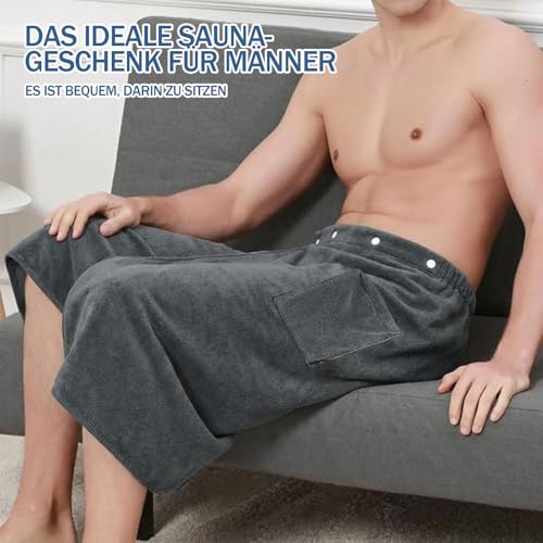 Saunakilt Herren - Saunahandtuch Herren 140x70 cm, Verstellbare Größe, Saunatuch aus Mikrofaser mit Druckknopf, Schnell Trocknendes Hamamtuch für Fitnessstudio Dusche Sauna Strand & Schwimmbad (Grau)