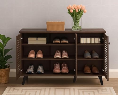 Image of Mevigo Shoe Rack Wooden with Door - 3 Door 6- Tier Engineered Wood Shoe Rack Organizer for Entryway, Hallway & Bedroom, Space Saving Shoe Storage Cabinet -Brown-VA2