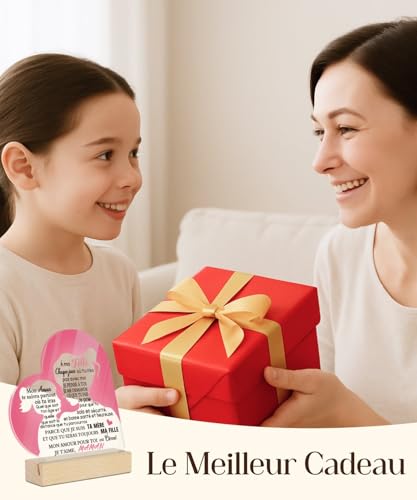 Putuo Decor Cadeau Fille Acrylique Forme Cœur – À Ma Fille, Mon Amour Te Suivra Partout, Message De Maman avec Silhouette Rose – vue 4