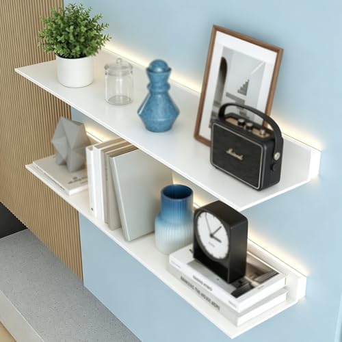Wall-Mounted Floating Display Shelf with Built-in LED Lighting, Bathroom Shelf,
