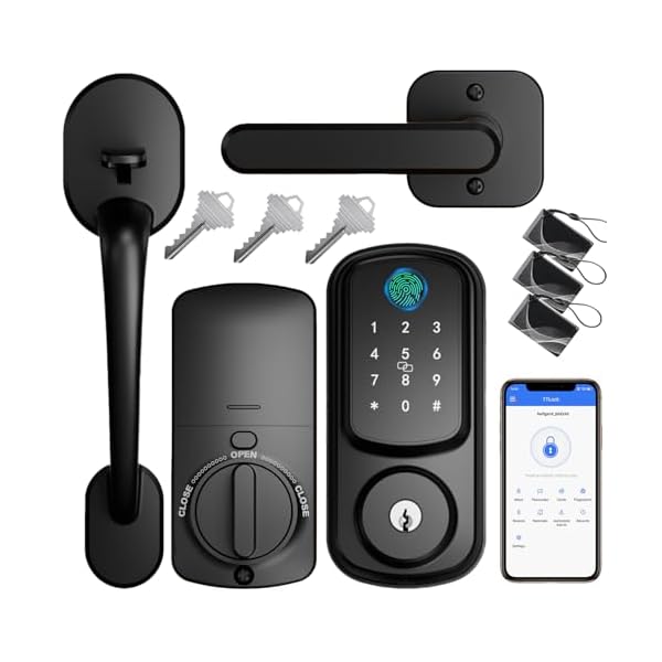 Keyless Entry Door Lock with Handle Set, Keyless Entry Door Lock Deadbolt with Handle Set,Smart Door Lock for Front Door Auto Lock Work with Alexa,Black