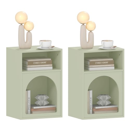 HOMCOM - Juego de 2 mesitas de noche, mesa de noche, con compartimentos abiertos, diseño arqueado, mesita de noche, para dormitorio, sala de estar, 40 x 30 x 60 cm, verde claro