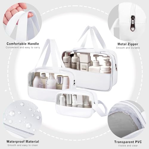 Image of KBS Toiletry Kit Cosmetic Makeup Storage Organizer Clear Styilish Wash Bag Pouch Set of 3 for Travel Luggage Transparent with Metal Zipper Gift for Men Women Girls (Cream)