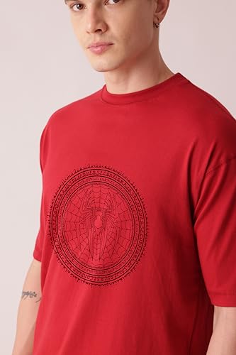 Image of Unisex 100% Cotton Superhero Graphic Printed Drop Shoulder Oversized Fit T-Shirt for Men and Women