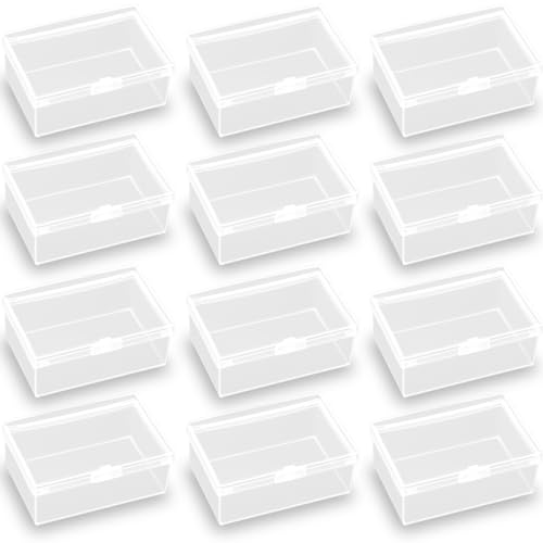 Image of 12 Pack Rectangular Clear Plastic Storage Containers, 3.39 x 2.21 x 1.38 Inchs, Small Containers for Small Items, Jewelry, Earrings, Necklace, Rings, Cosmetics, Threads, Beads, Crafts etc.