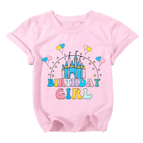 Birthday Girl Shirt Magical Castle Tshirt Birthday Shirts for Kids Funny Birthday Party Gift Tees Cute Graphic Tops A-Pink