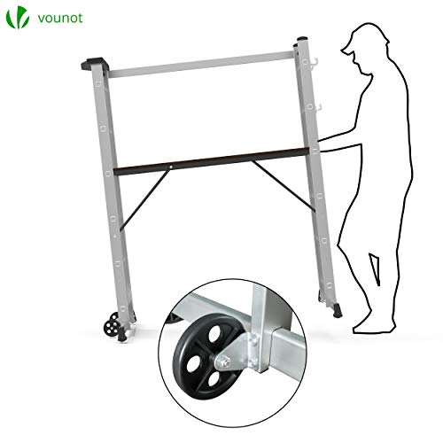 VOUNOT Alu Gerüst & Mehrzweckleiter 3-in-1, Rollgerüst, Treppenleiter, Arbeitsbühne klappbar, Baugerüst – Belastbar bis 150 kg, Silber