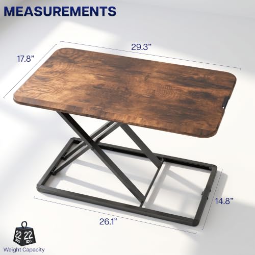 Image of VIVO Vintage Brown 29 in Single Top Standing Desk Converter, DESK-V000UN | Economy, Height Adjustable Rustic Sit Stand Tabletop Monitor and Laptop Riser Workstation, No Assembly Required, Black Frame