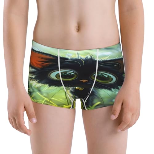 Boys' Cotton Boxer Brief Soft Underwear-Cute Big-Eyed Black Cat