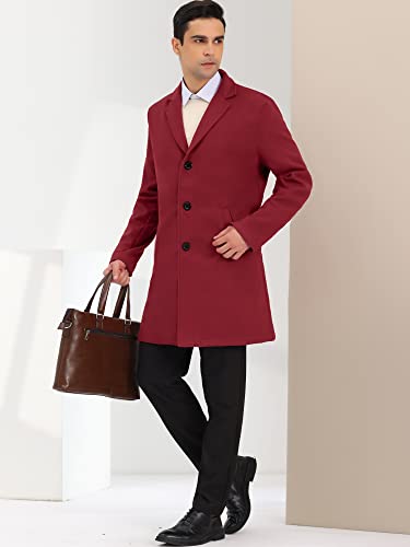 Image of Lars Amadeus Men's Burgundy Trench Coat Lapel Collar Single Breasted Warm Long Peacoat Overcoat Medium