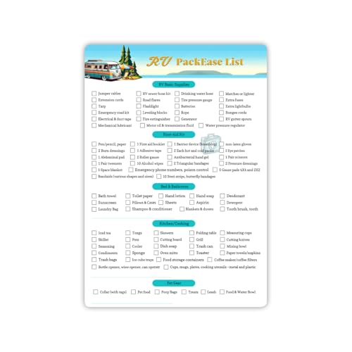 RV Equipment Checklist Packing List - Erasable Reusable Laminated...