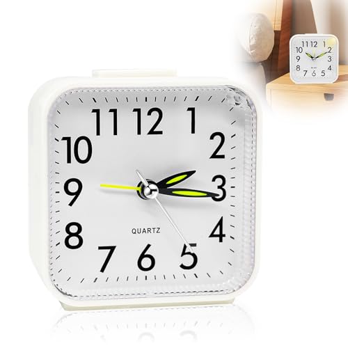 GothicBride Despertador analógico sin tictac con luz, despertador analógico sin tictac, portátil, función de repetición, funciona con pilas, alarma fuerte para dormir profundo, despertador de viaje