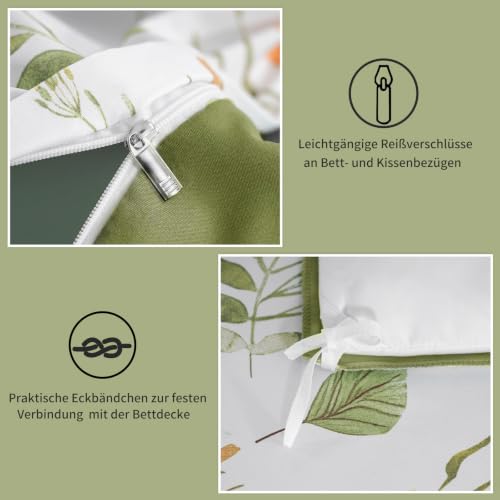 RUIKASI Bettwäsche 135x200 Blumen 4teilig - Grün Blumenmuster Bettbezug 135 x 200, Mikrofaser Bettwäsche-Sets mit 2 Kissenbezügen 80x80cm… – Ansicht 6