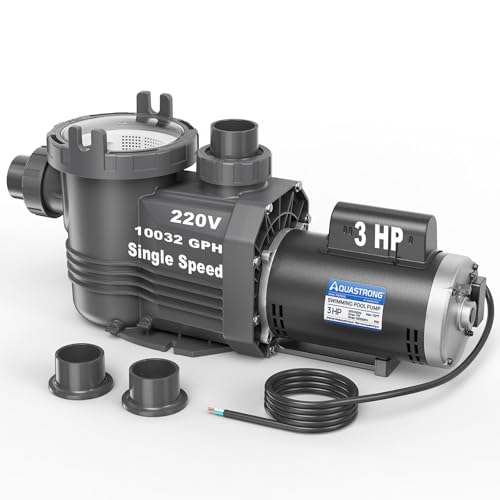 Aquastrong Riptide Series 3 HP In/Above Ground Pool Pump, 220V Single Speed, Up to 10,032 GPH High Flow, Pure Copper Motor, Energy Efficient, Self Priming with Filter Basket