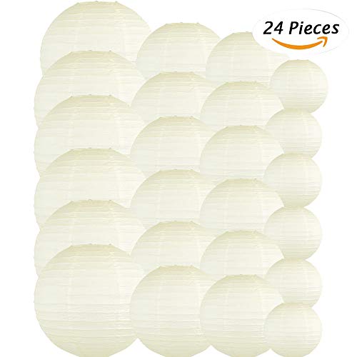 Just Artifacts Decorative Round Chinese Paper Lanterns 24Pcs Assorted Sizes (Color: Ivory) #TOP2