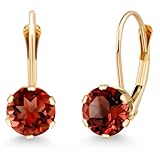 14K Yellow Gold Red Garnet Women's Earrings 2.00 Ctw Gemstone Birthstone Round 6MM