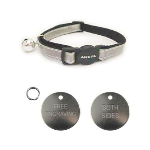 ANCOL Cat Silver Reflective Gloss Quick Release Collar With 22mm Nickel Cat ID Tag Cover