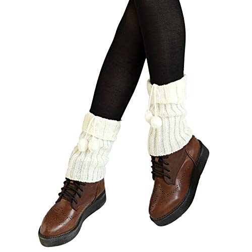 KINGC Damen Stulpen Vintage Einfarbig Winterwärmer Strümpfe Beinstulpen Beinwärmer Gestrickte Legwarmers Häkeln Stulpen Kurze Strick Stulpen für Frauen Mädchen (White, M) Cover