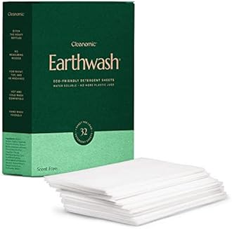 earthwash - Laundry Detergent Sheets, Scent-Free (32 Loads), The Perfect Hypoallergenic Eco-Friendly Plastic Free Strips, Ideal for Travel/Home Use. Biodegradable-Easy Dissolve, True Eco-Wash
