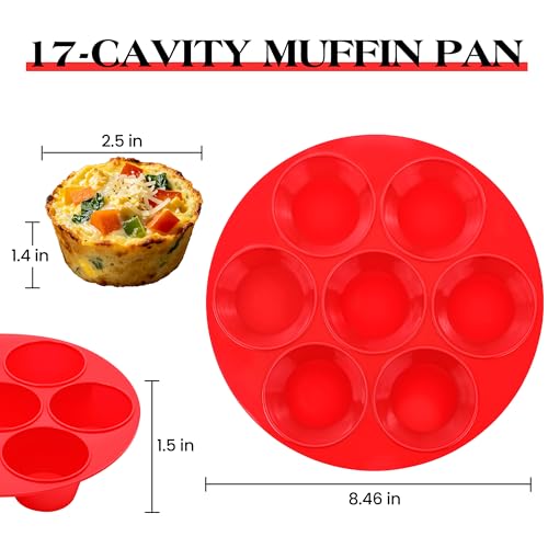 Image of CAKETIME Silicone Muffin Pan for Air Fryer Oven, Nonstick 7-Cup Red | Food-Grade, For Egg Bites, Muffins, Cupcakes, Mini Quiche, 1 Pack