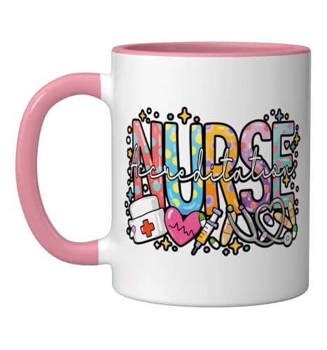 Accreditation Nurse Appreciation Week Nurse Day for work Ceramic Mug, Pink/White