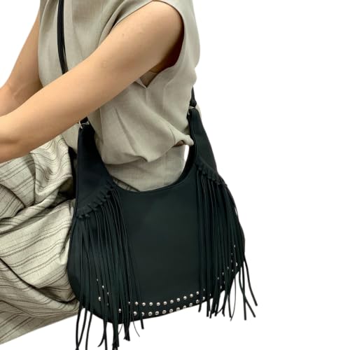 Image of Women Vintage Suede Fringe Hobo Bag Tote Shoulder Bag Crossbody Bag and Hippie Western Cowgirl Purse Shoulder Bag