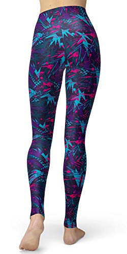 Image of sissycos Women's 80s Leggings Neon Artistic Splash Printed Buttery Soft Stretchy Pants