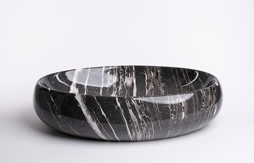 WITIT Lavabo lavandino lavello da appoggio in ceramica effetto marmo OVALE 60 x 40 x 15 cm MOD.6121 vari colori a scelta (Nero M4)