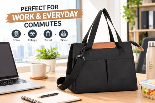 Image of Insulated Lunch Bag Leakproof Tote for Work, School, Travel, and Picnics Perfect for Women and Men(Black) Nylon, 16.2 Liters (Black 10 Litter)