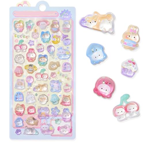 シール 可愛い 3d立体ごほうびシール 女の子 キラキラ ステッカー 手帳用 diy用 水筒用 携帯電話飾り用 手芸用品 贈り物（うさぎ）