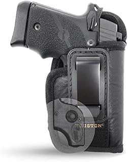 Houston Gun Holsters IWB TUCKABLE ECO Leather Holster - by Houston - Concealment Inside The Waist with Metal Clip FIT Glock 42 / 43 / 43X, SIG P365 / P938 W / Compact Laser, Black (CHPT-58AL-RH)