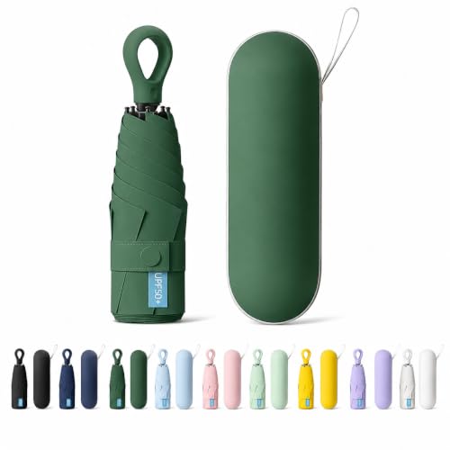 Image of Mini Umbrella with Case for Men & Women (Manual Open) Compact Travelling Pocket Umbrella, Polyester & UV Protect Fabric for Summer /Anti-Slip Handle- Use in Rain & Summer
