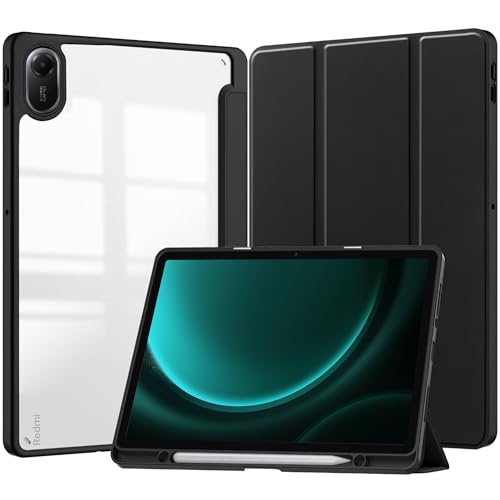 CAUHENYEE Funda para Xiaomi Redmi Pad 2 Carcasa, [Triple protección] a Prueba de Golpes, Cierre magnético, Parte Trasera Transparente - Función de suspensión y Soporte Plegable - Negro