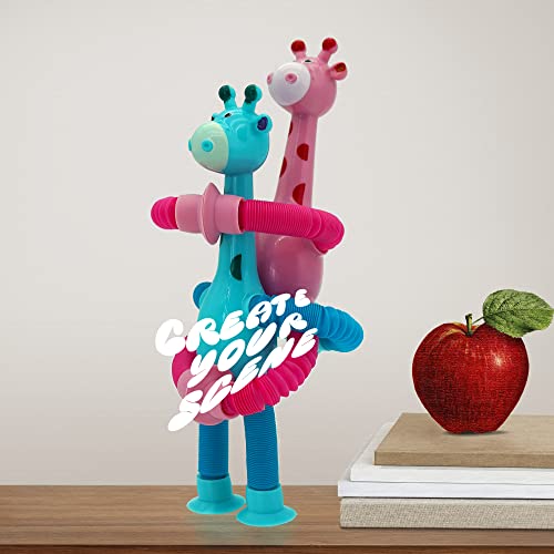 Boxgear 4 Pieces Led Telescopic Suction Cup Giraffe Toy, Shape Changing Telescopic Tube Fidget Toys, Pop Tubes, Fidget Tubes Sensory Toys For Girls Boys (Giraffe) #TOP3