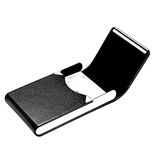 Business Card Holder Case PU Leather Business Card Case Metal Name Card Holder Pocket Carrier for Men & Women with Magnetic Shut - Black4