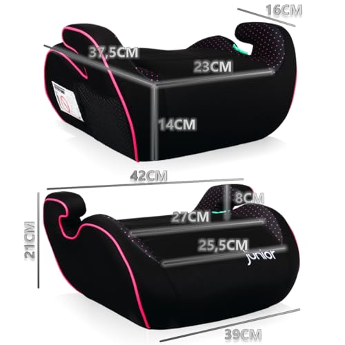 Kindersitzerhöhung ECE R129 Autositz für Kinder Sitzerhöhung Auto I-Size Kindersitz (SCHWARZ/PINK)