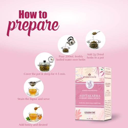 Image of Golden Tips Tea Herbyoga Ashtakarma Rosemary Herbal Tea Infusion | Natural Wellness Blend Refreshing Aromatic Herbal Drink for Relaxation & Daily Wellness