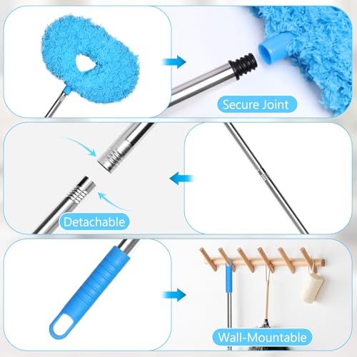 Image of Eunice 13-49.7 Inches Ceiling Fan Duster with Extension Pole, 4-Claw and Round Heads, Adjustable and Removable Fan Cleaner Blade for High Ceiling, Window Door Furniture (Blue)