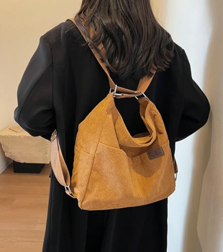 Image of Women's Large Capacity Crossbody Bag Corduroy Tote Purse Satchel Commute Hobo Bag Work Bags Backpack with Multi-pocket