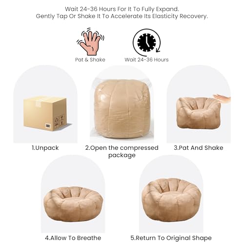 Image of Cozy Faux Fur Floor Chair, Pre-Filled Memory Foam Bean Bag for Teens and Petite Adults, Compact Accent Seating for Reading Nook and Bedroom Decor, Khaki