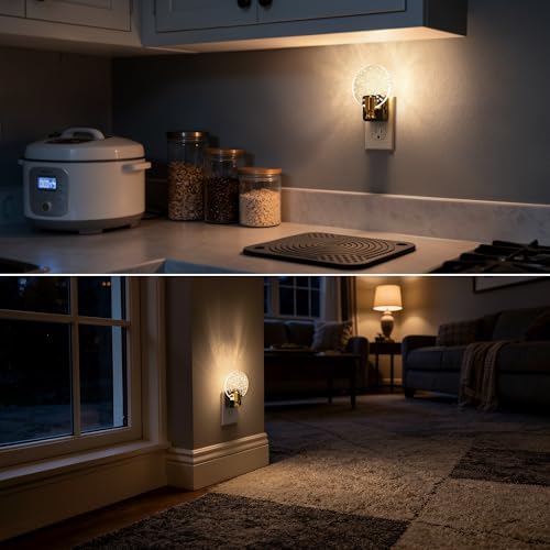 Image of DORESshop LED Night Light[2 Pack], Decorative Night Light Plug Into Wall | Dusk-to-Dawn Sensor, Dimmable Nightlights for Bathroom Hallway, Bedroom,Kids Room,Stairway, Soft White