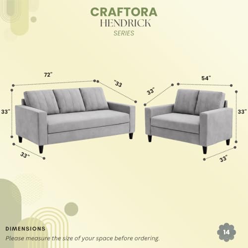 Image of Hendrick Plush Velvet 3 Seater + 2 Seater Sofa Set | Silken Velvet Suede Upholstery | Designer Sofa Set for Living Room & Office Spaces (Light Grey)