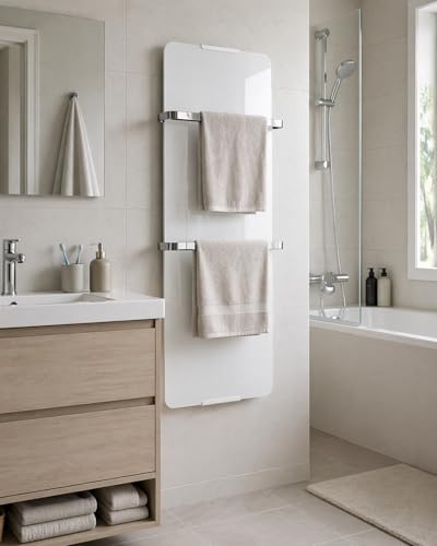 Sèche-serviette électrique 1200W Chemin’Arte blanc vertical compact à 2 barres - 6