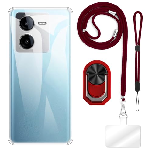 ESACMOT [4 in 1] �P�[�X Vivo iQOO Z8 5G China �Ƃ̌݊�������A�X�g���b�v�A���X�g�o���h�A�����O�t���A�ϏՌ��ی�J�o�[���s�p�Z�b�g (�N���A�P�[�X + ���b�h�Z�b�g)