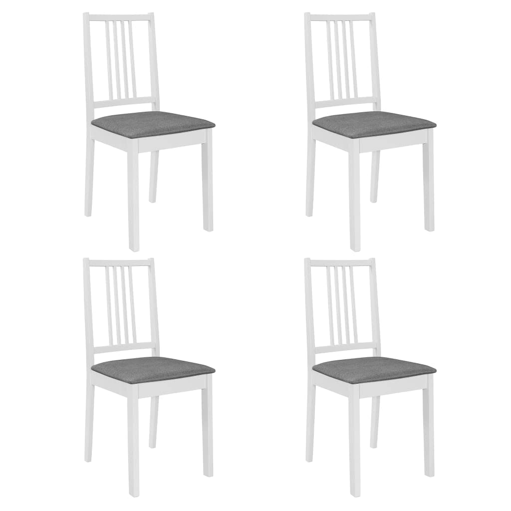 vidaXL 4X Sillas de Comedor con Cojines Madera Maciza Caucho Mobiliario Práctico Funcional Muebes Interiores Diseño Clásico Lujoso Confort Útil Blanca