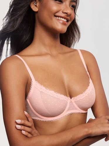 Image of DOBREVA Women's Sheer Mesh Demi Bra Underwire Balconette
