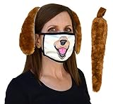 Dog Face Mask Ears Tail Nose Halloween Costume Accessories Kit Brown for Adults and Kids Ages 14+