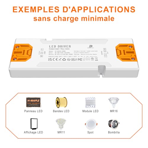 Transformateur 220V 12V extra plat de 100W ultra slim