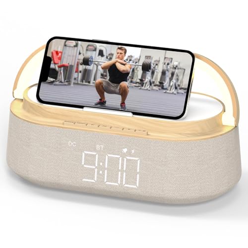 COLSUR Radio Reveil Digital avec Chargement sans Fil, Multifonctionnel Radio FM avec Port de Chargement USB, Réveil Matin Enceinte Bluetooth, Affichage LED,...